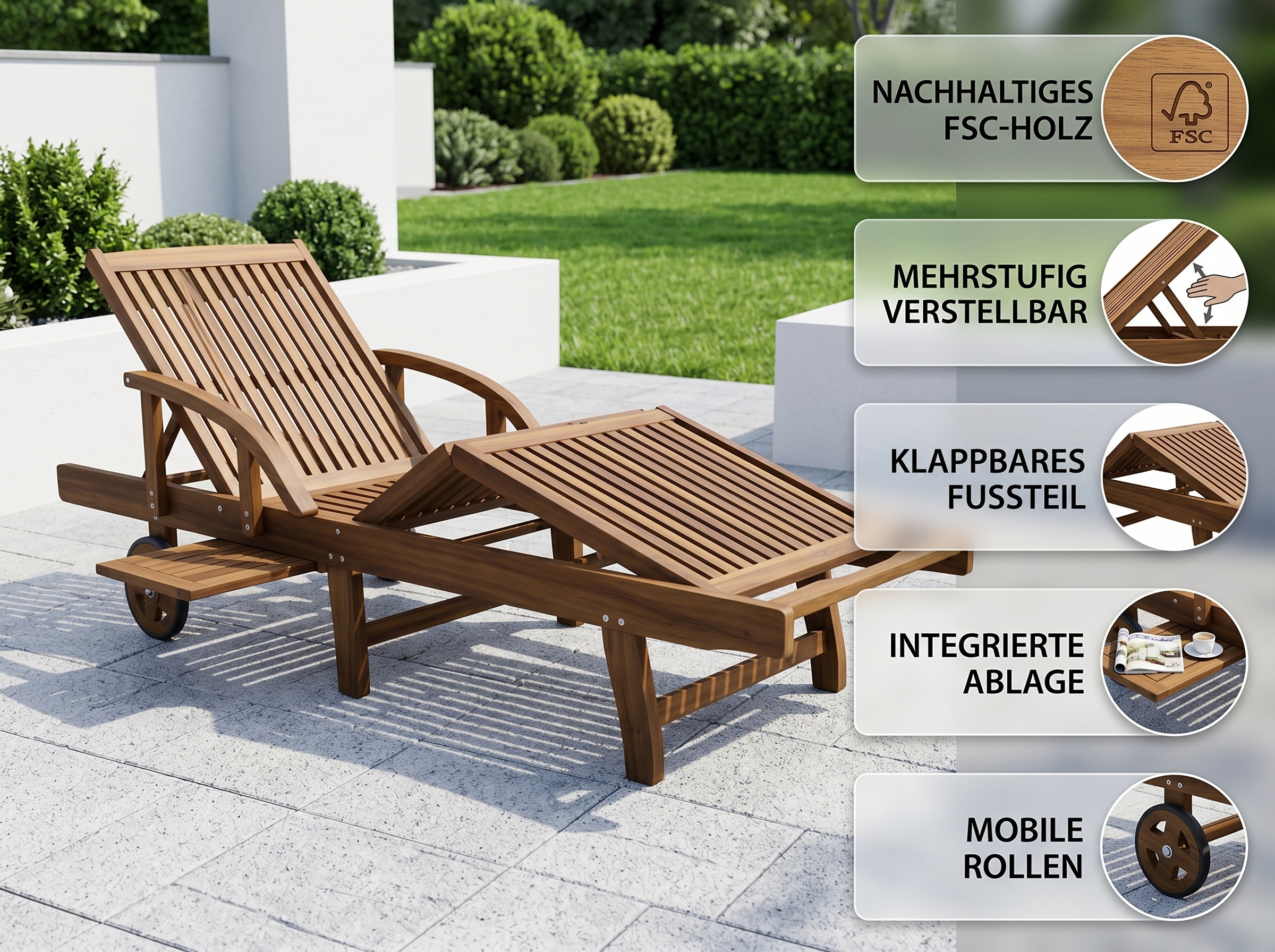 Sonnenliege Eukalyptusholz FSC 200x68x83 cm geölt Gartenliege