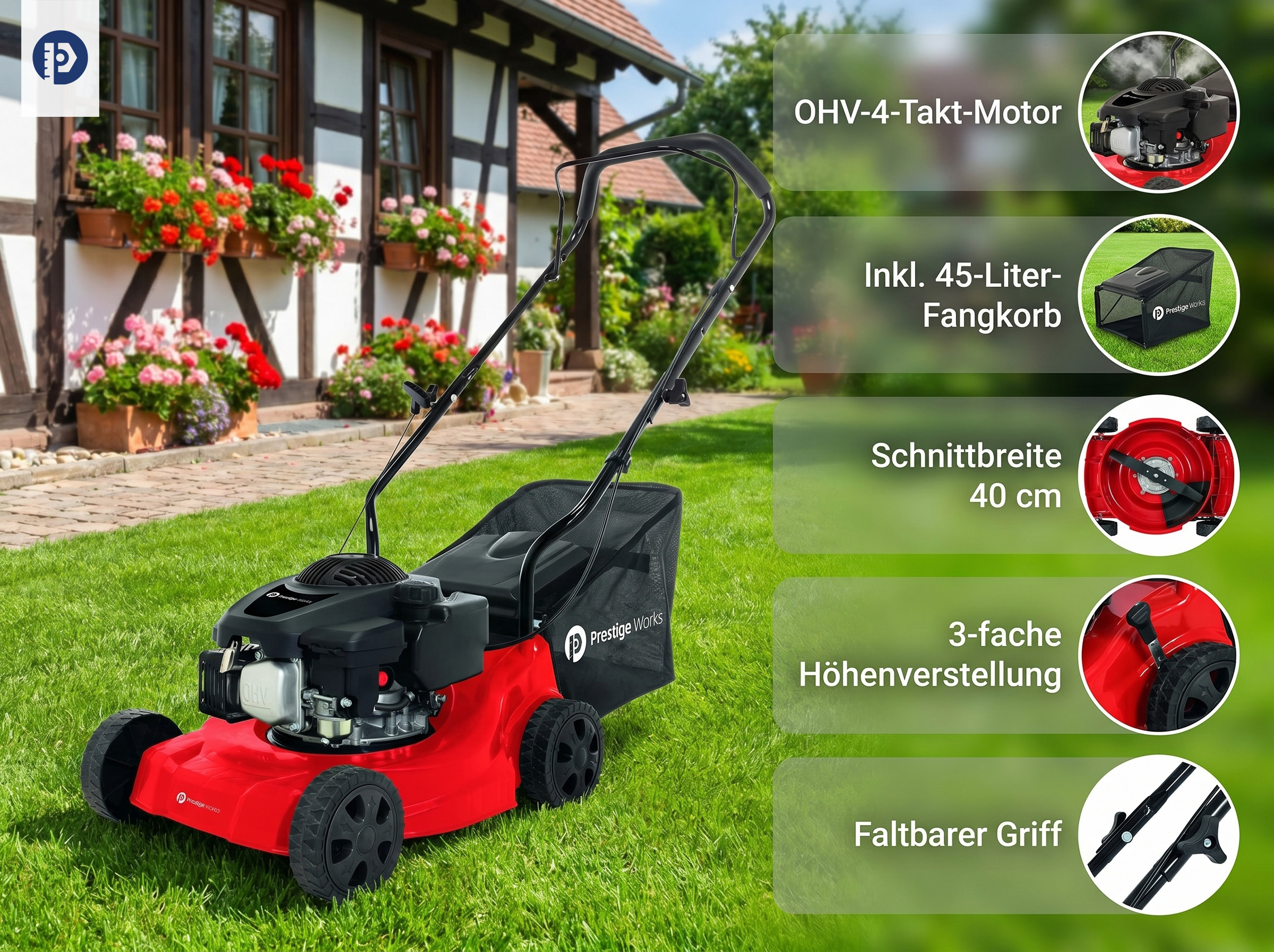 Benzin-Rasenmäher BPM132, 40 cm, 132 cm³, 3,4 PS mit 35L Fangbox