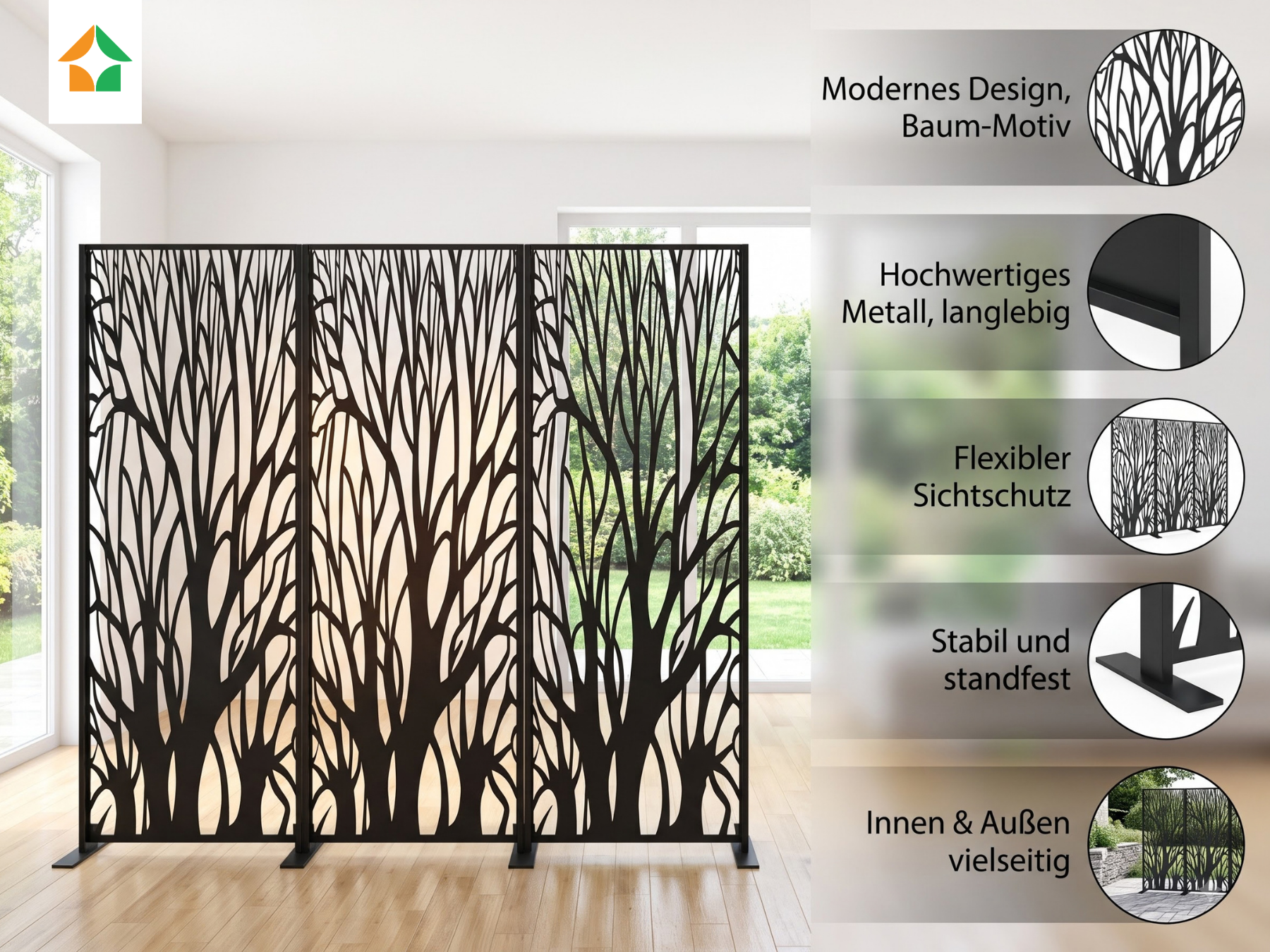 3er-Set Dekorative Metallpaneele als Sichtschutzwand – Auenland