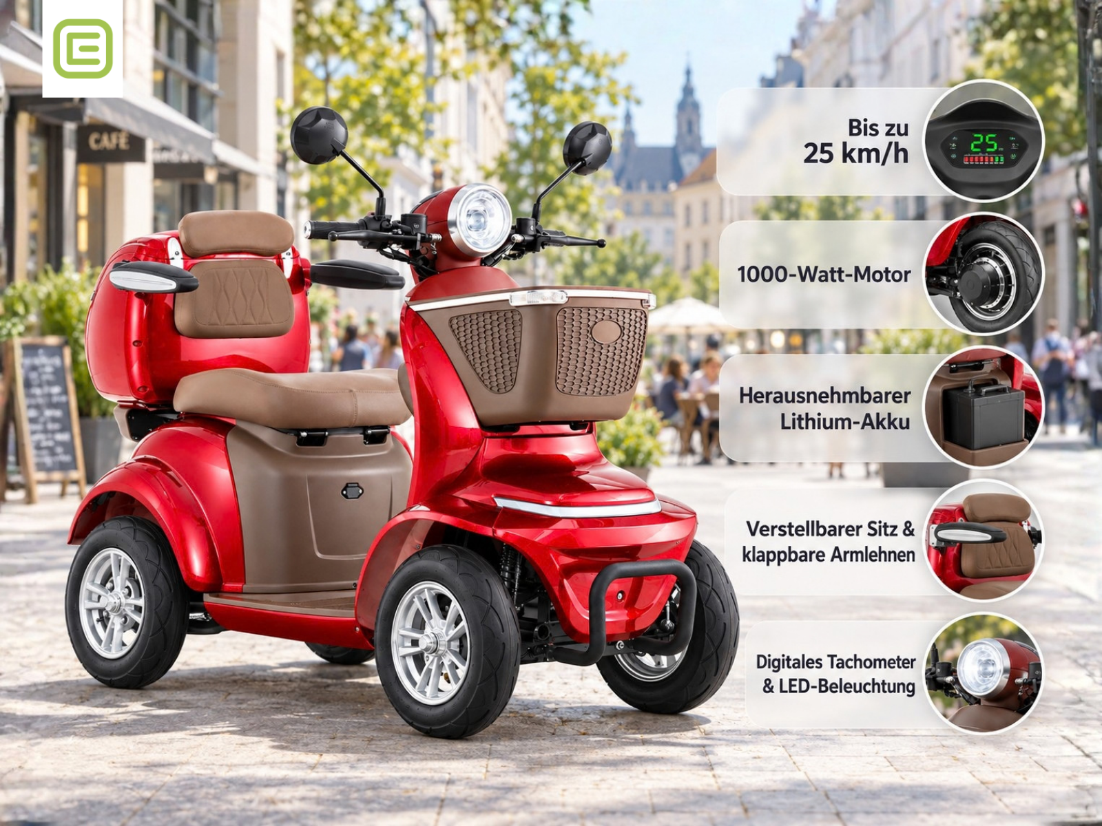 Lunar Q PREMIUM - B-Ware - 25 km/h mit neuem Lithium-Akku | Bordeaux