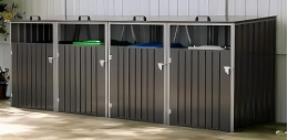 4er Mülltonnenbox Metall Anthrazit/Silber 320 x 80 x 122 cm