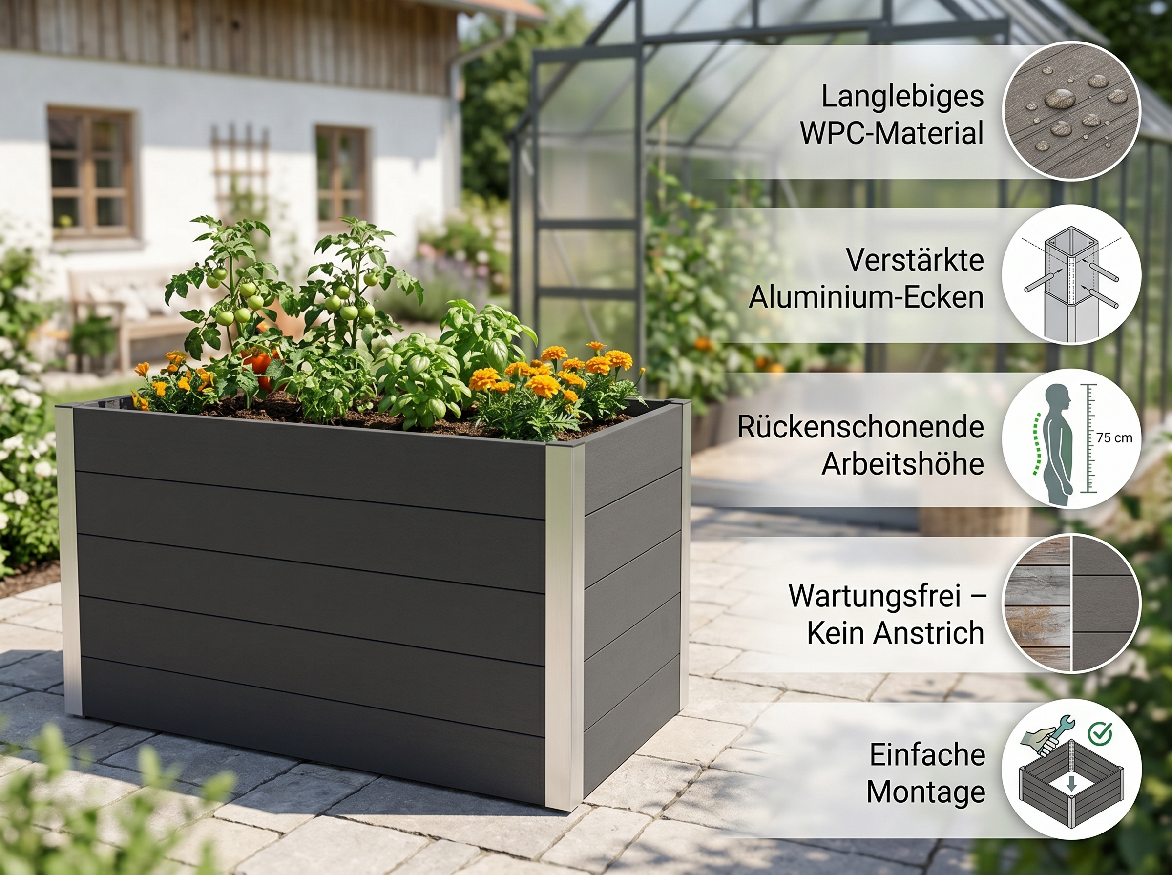 WPC Hochbeet CARMENO, ca. 160 x 70 x 75 cm - Anthrazit 