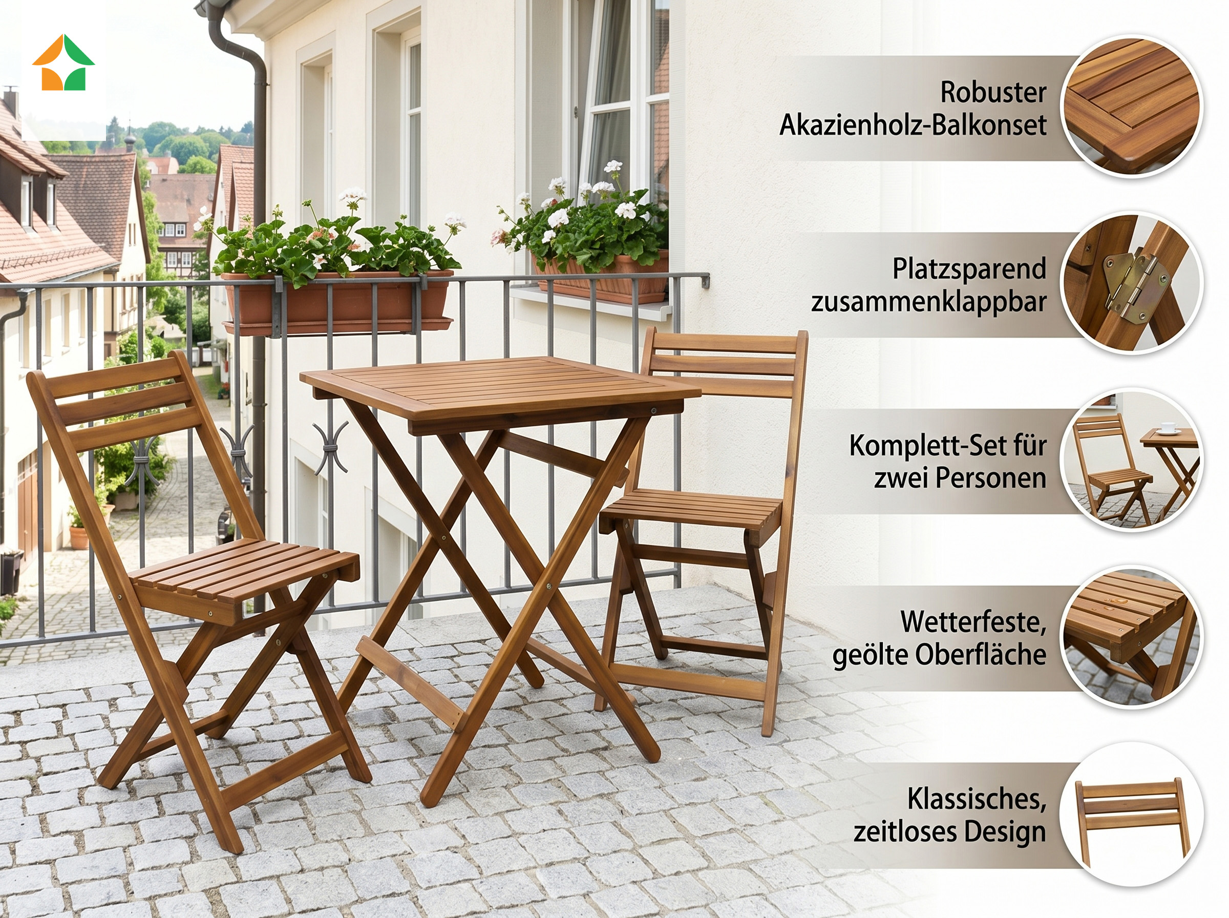 Balkonset aus Akazienholz 3-tlg.
