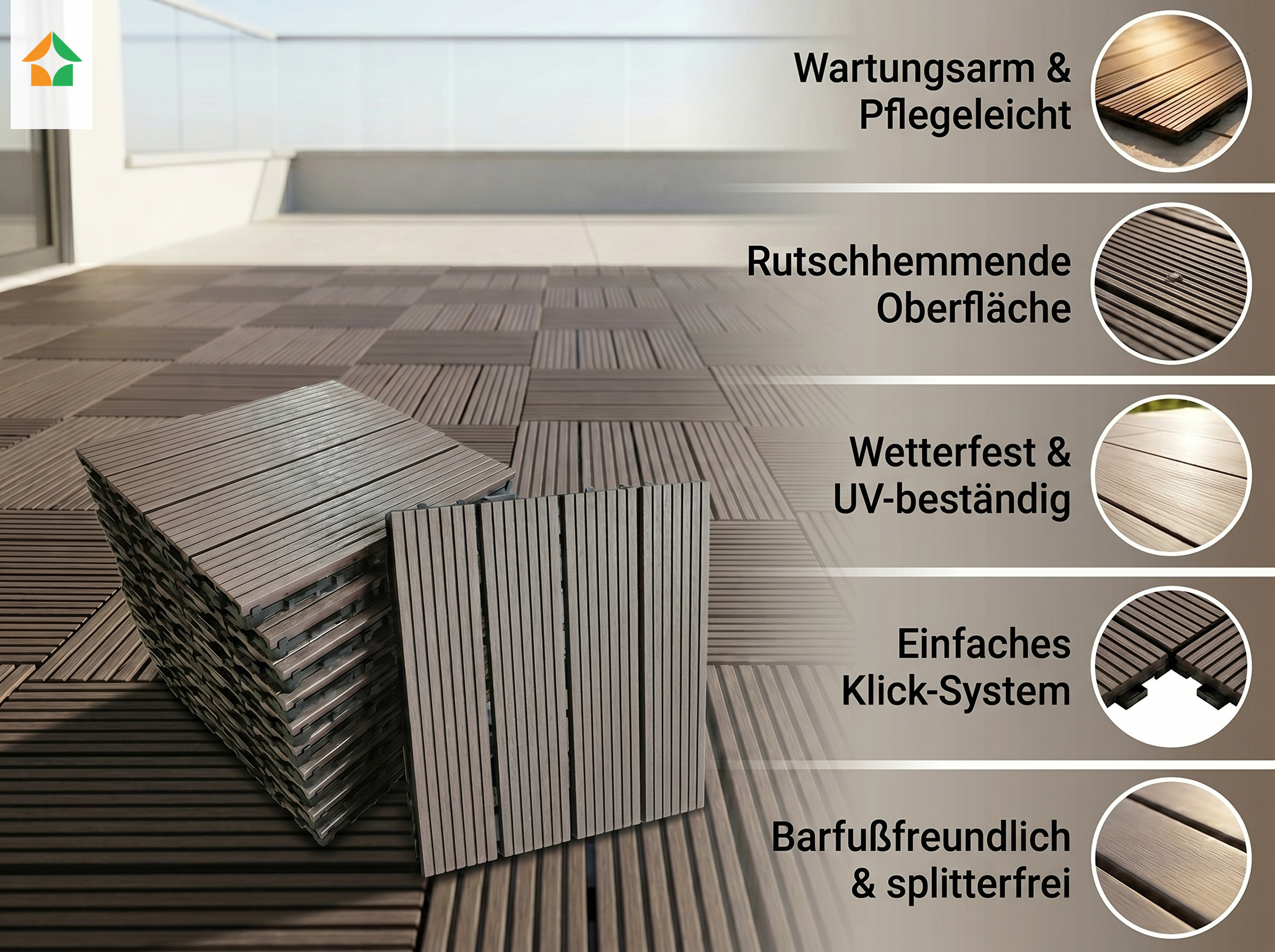WPC Terrassenfliesen MAURICE 30x30 cm, 11pcs/ctn  - Kaffeebraun