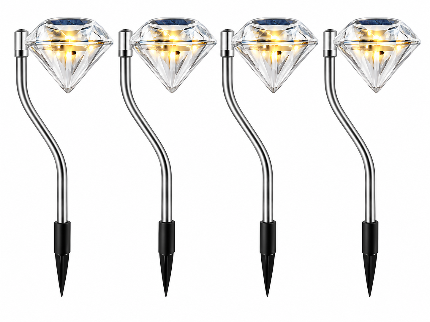 Solar-LED-Diamantleuchten 4er-Set, Gartenbeleuchtung