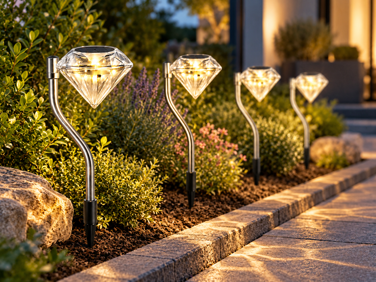 Solar-LED-Diamantleuchten 4er-Set, Gartenbeleuchtung