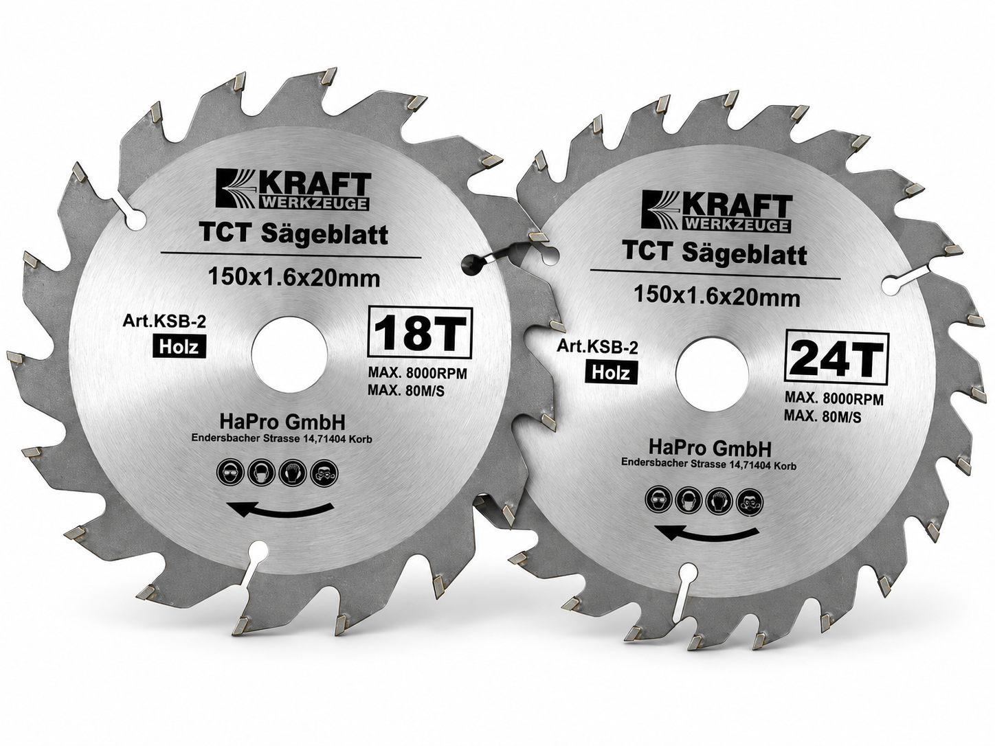 Handkreissägeblätter 2er-Set 150 mm, 18/24 Zähne, Hartmetall