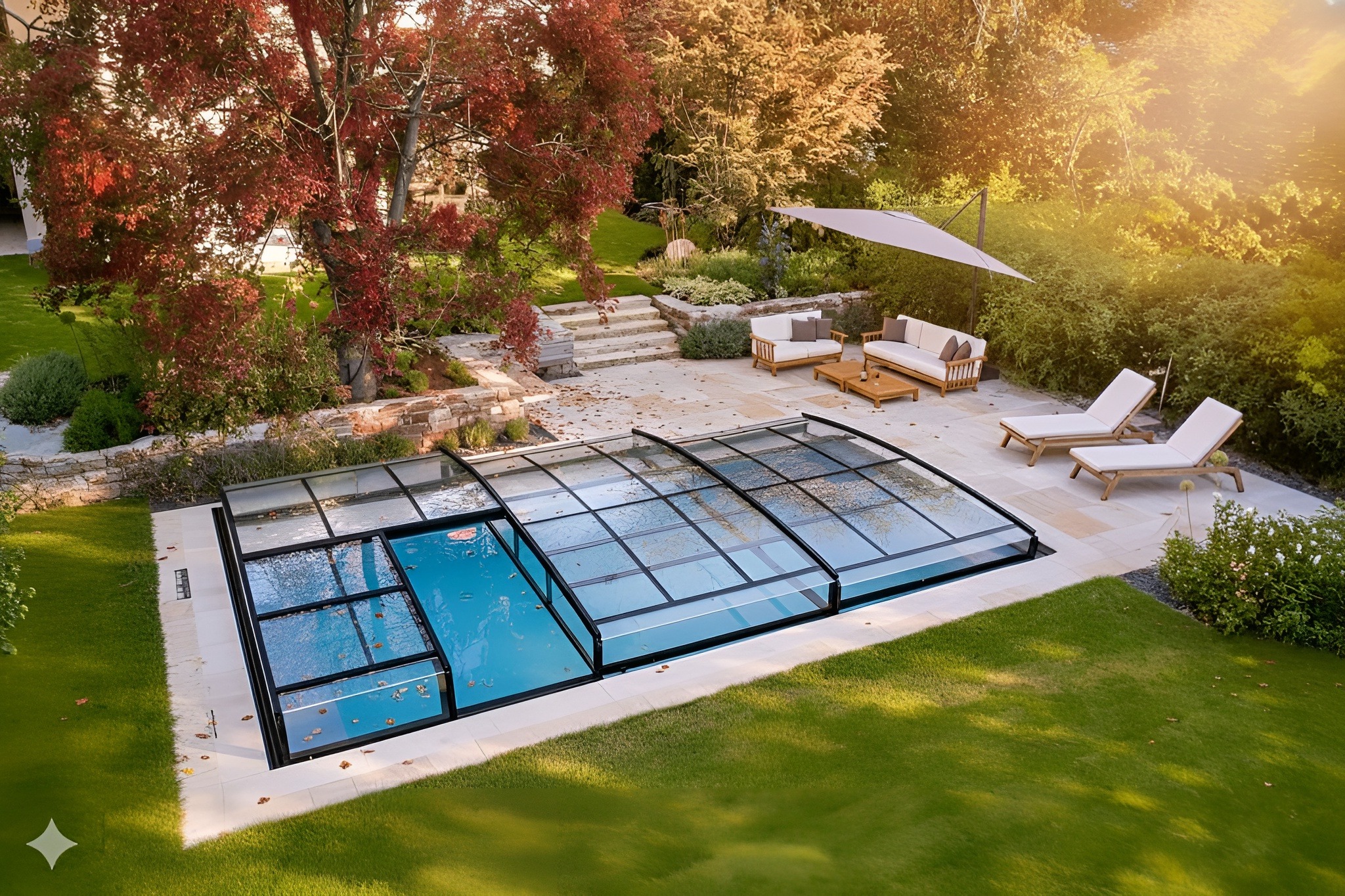 Poolüberdachung Aqualina aus Aluminium, ca. 10,99 x 5,26 x 1,05 m