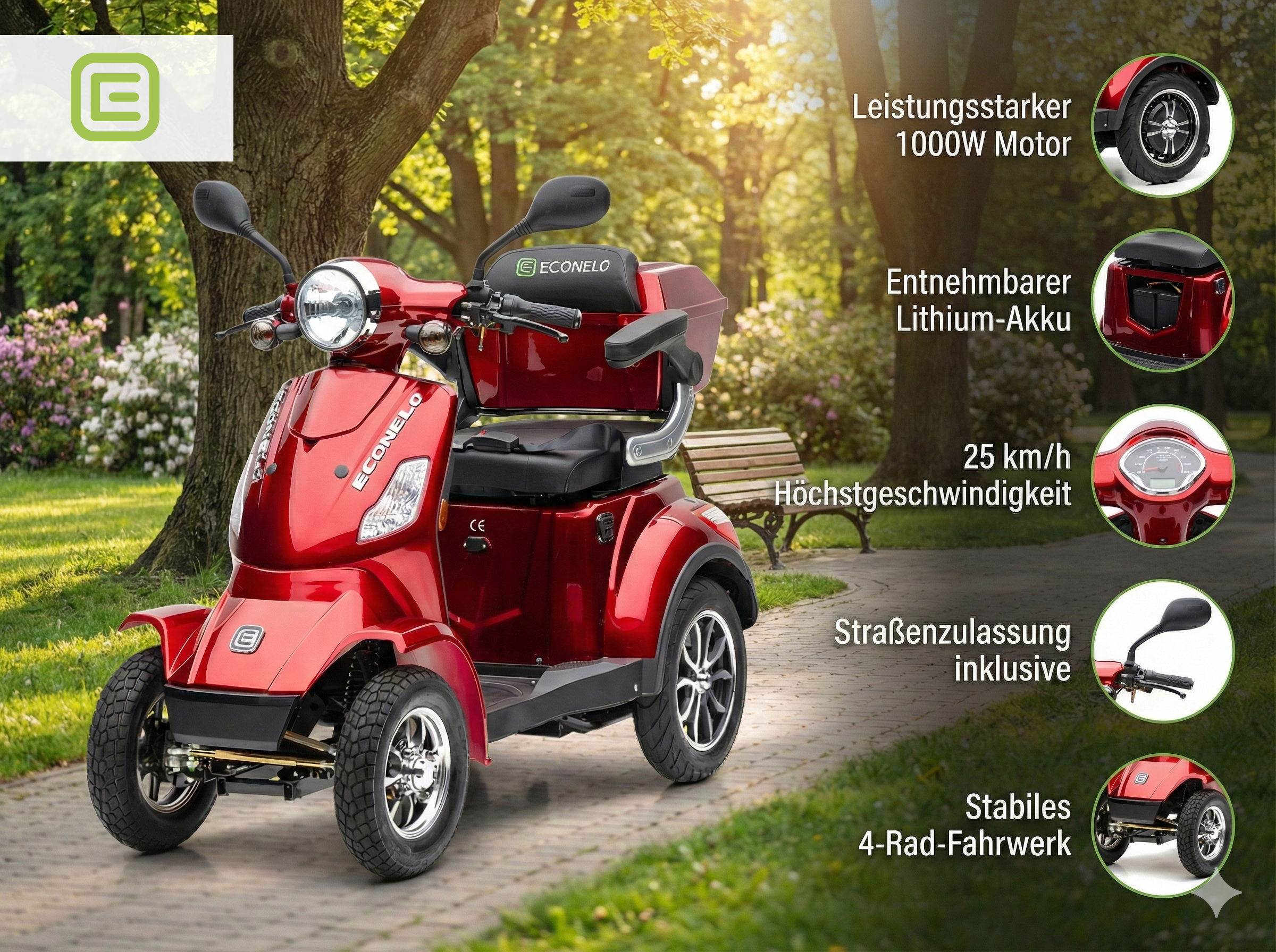 E-Seniorenmobil Voltrixx, Blei-Akku, 4-Rad, 1000 Watt, Rot