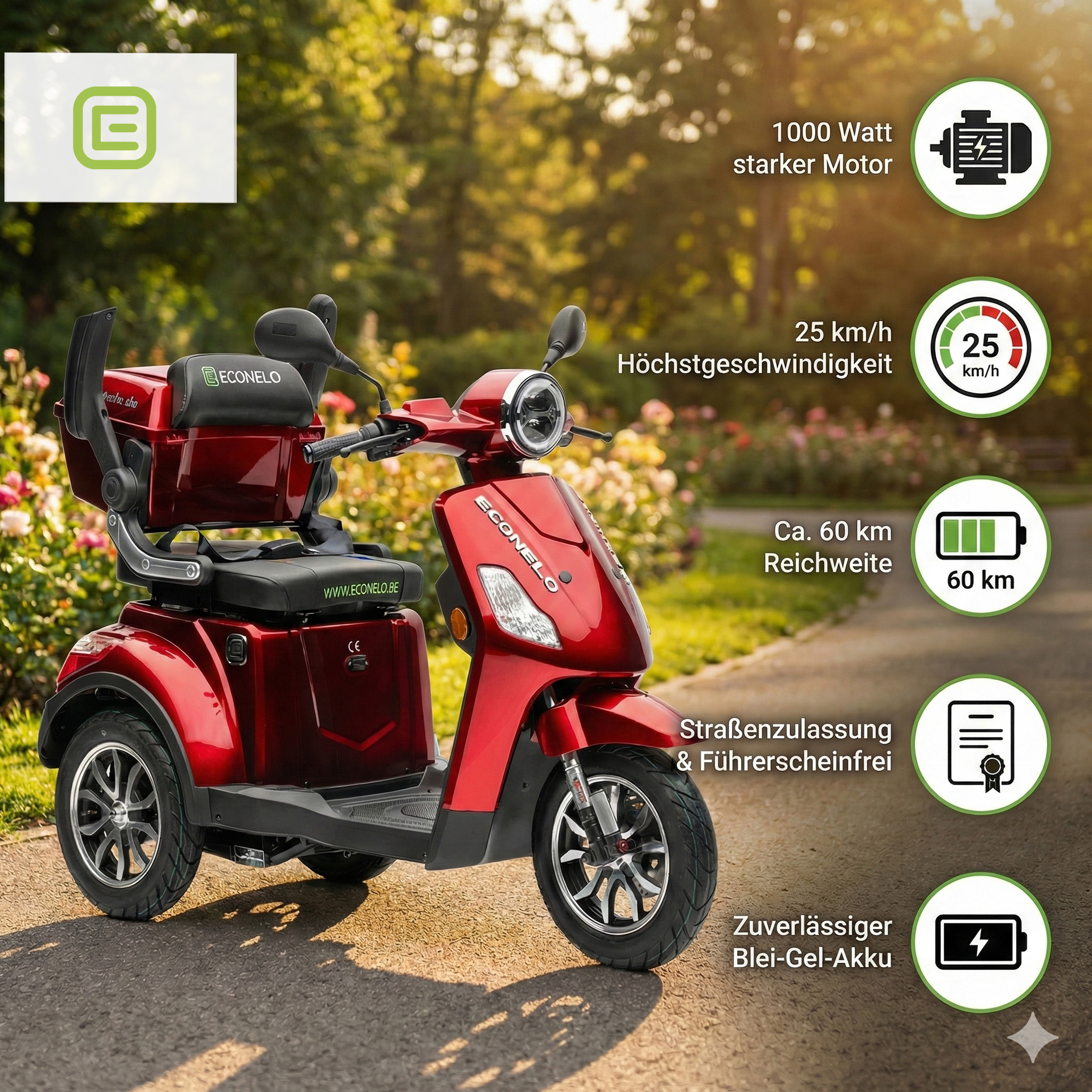 E-Seniorenmobil Yogi-IQ, Blei-Akku, 3-Rad, 1000 Watt, Rot