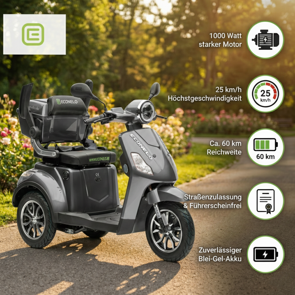 E-Seniorenmobil Yogi-IQ, Lithium-Akku, 3-Rad, 1000 Watt, Grau