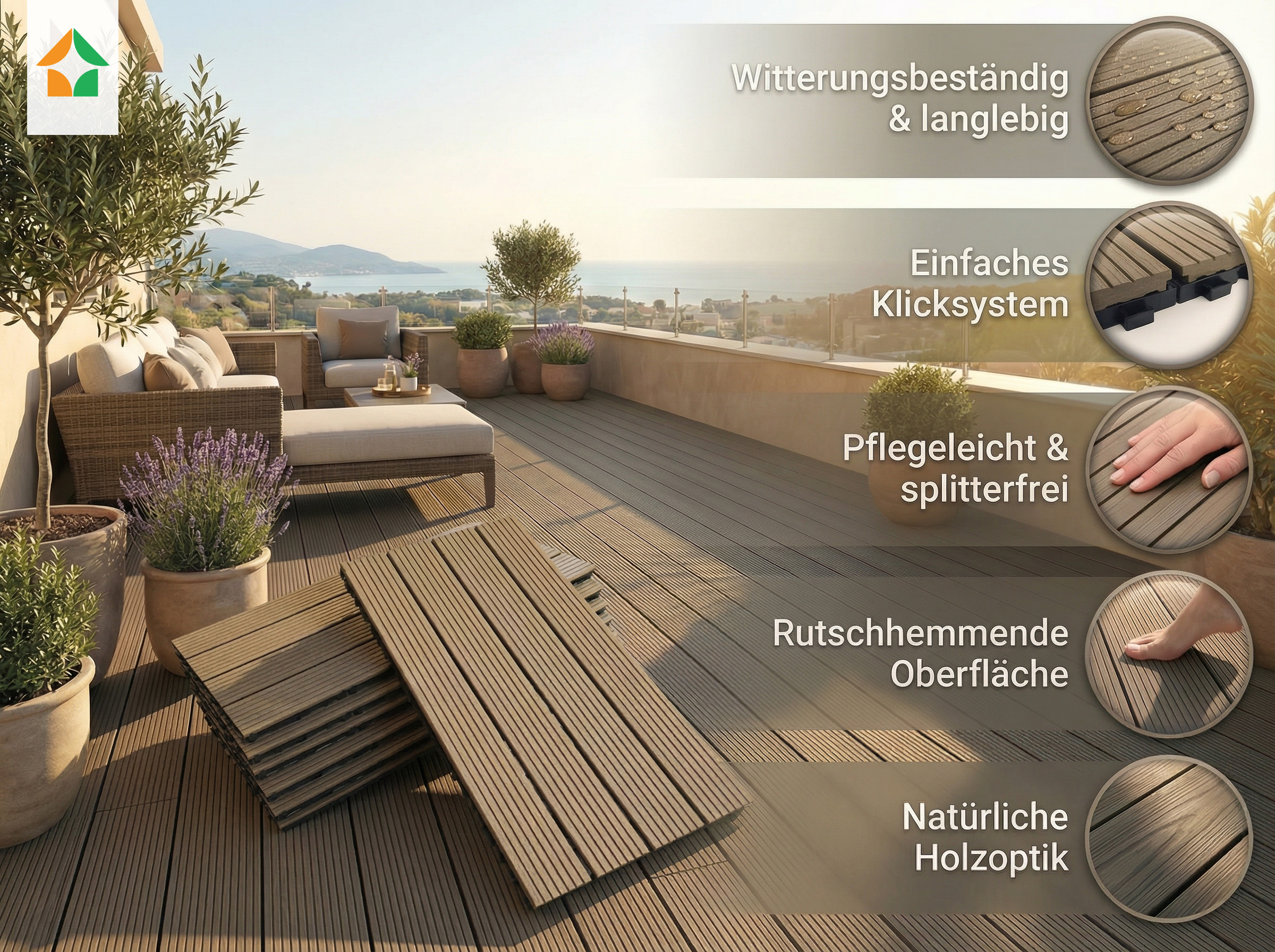 WPC Terrassenfliesen PUERTO PICOLO 60x30 cm, 6pcs/ctn  - Beige