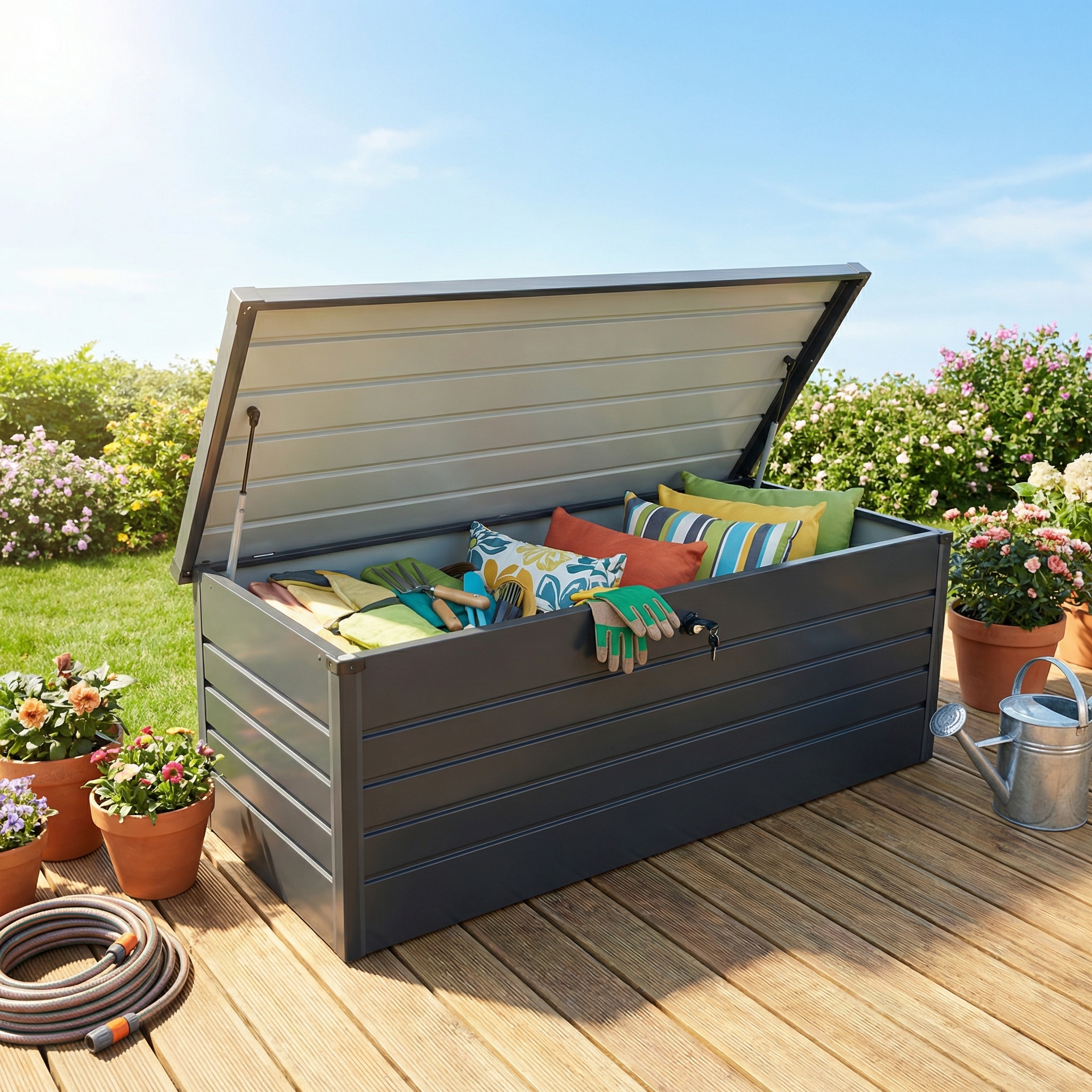 Metall-Aufbewahrungsbox Gartentruhe 600L wetterfest Anthrazit