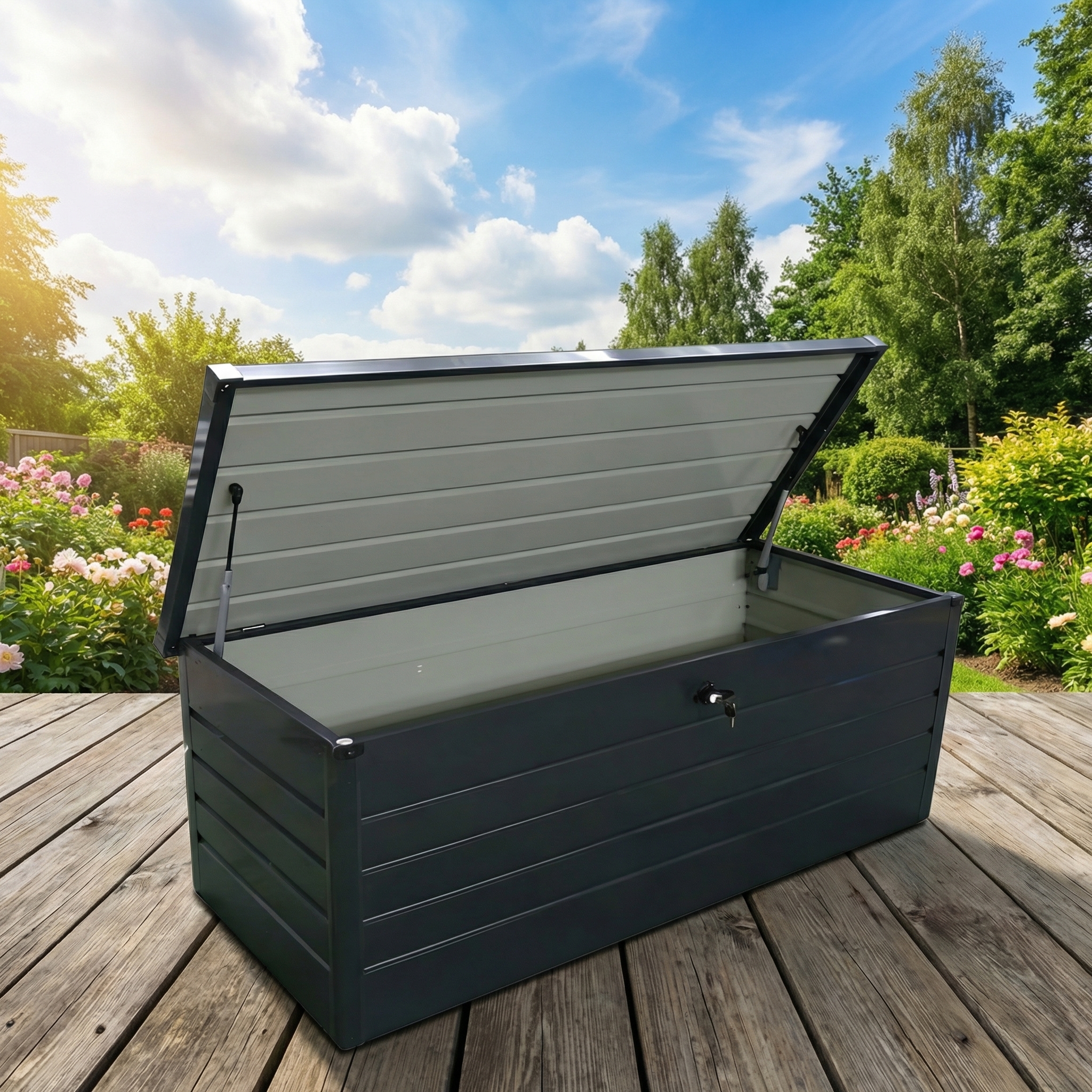 Metall-Gartentruhe 600 L – Große Aufbewahrungsbox Aus Verzinktem Stahl, Wetterfest, Mit Verriegelung – Ideal Für Kissen, Werkzeug & Poolzubehör