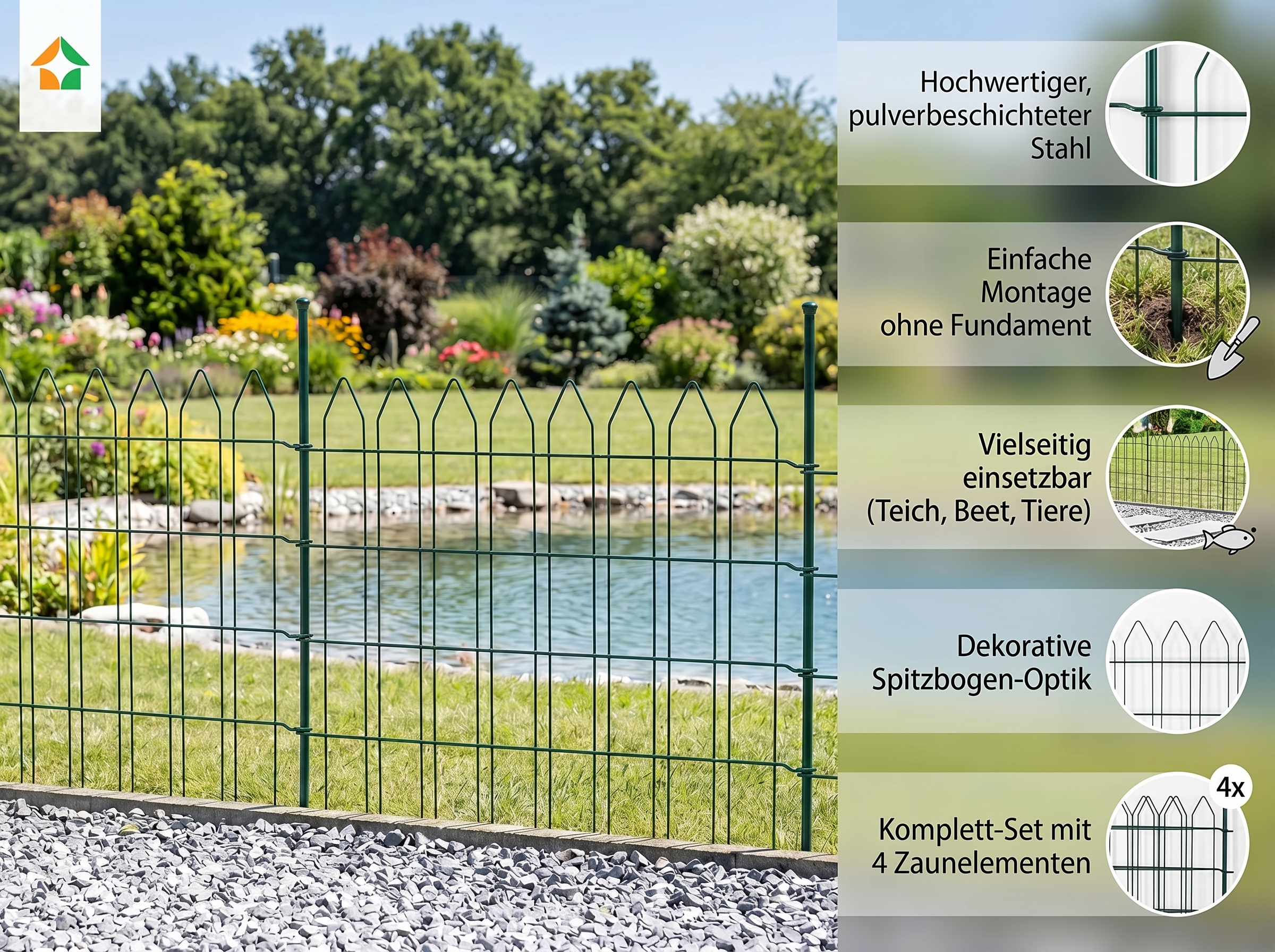 Teichzaun 4er Set, -ca.1000x800mm - Grün, 21FS03