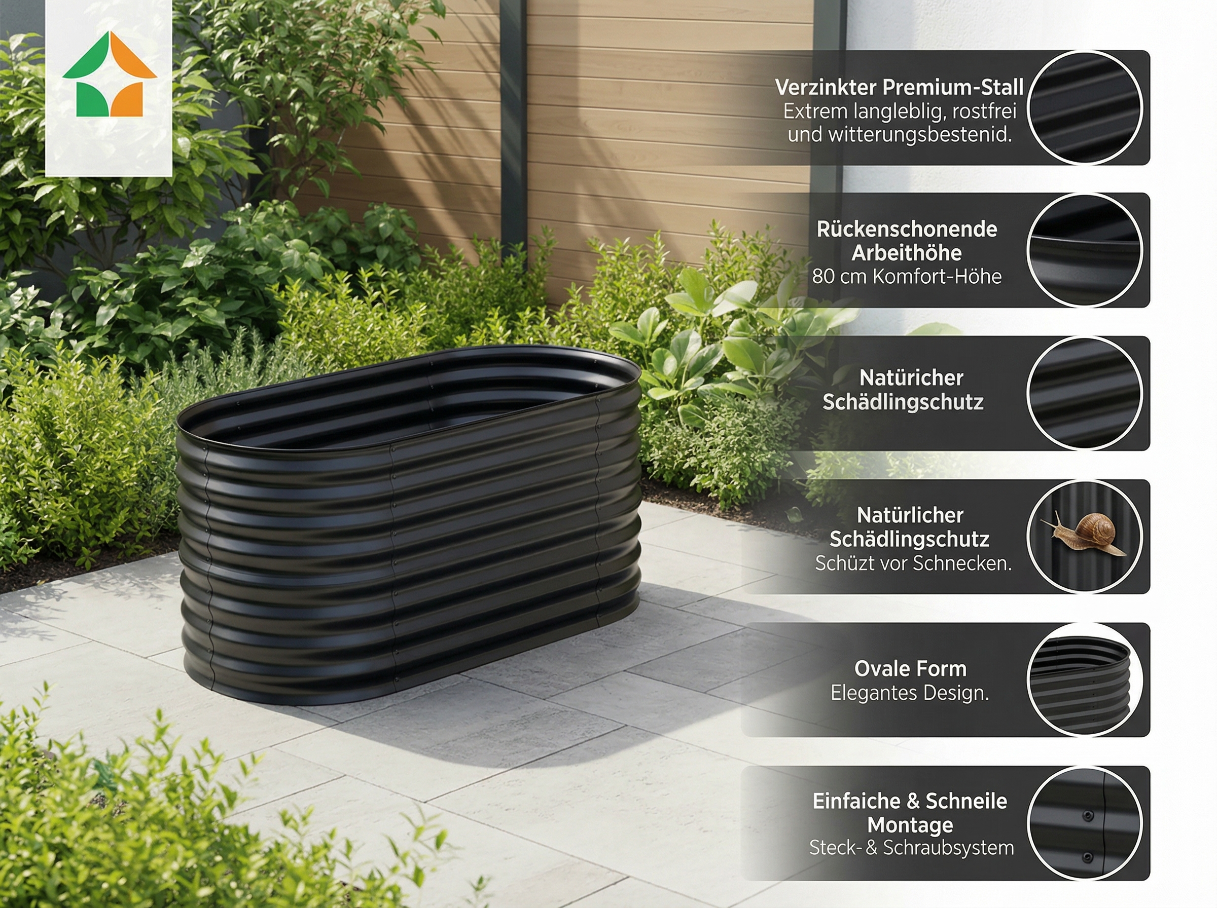 Hochbeet Stahl Oval S 160 x 80 x 80 Anthrazit