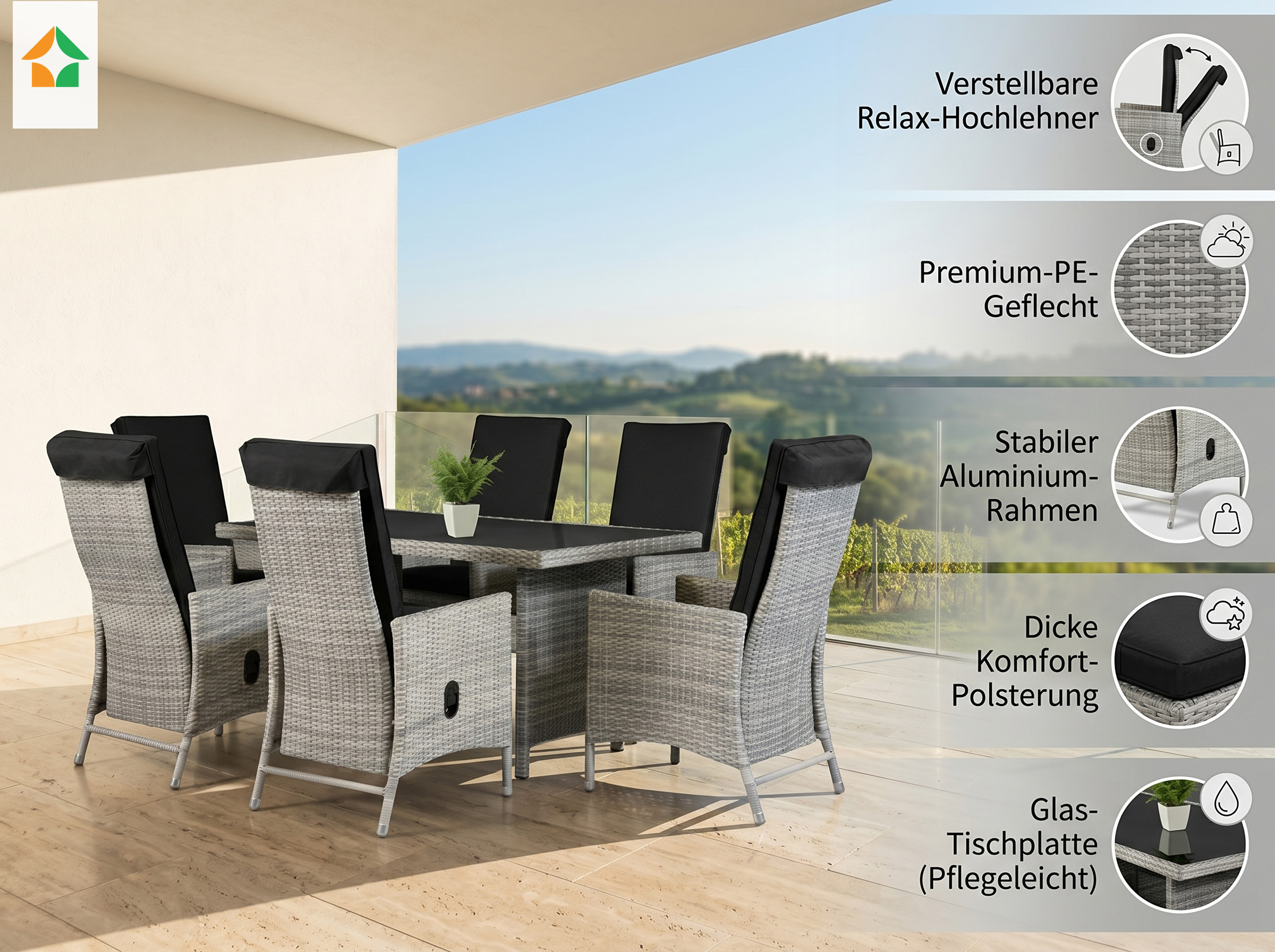 Dining Set Sitzgruppe JUNIO 13tlg. aus Aluminium