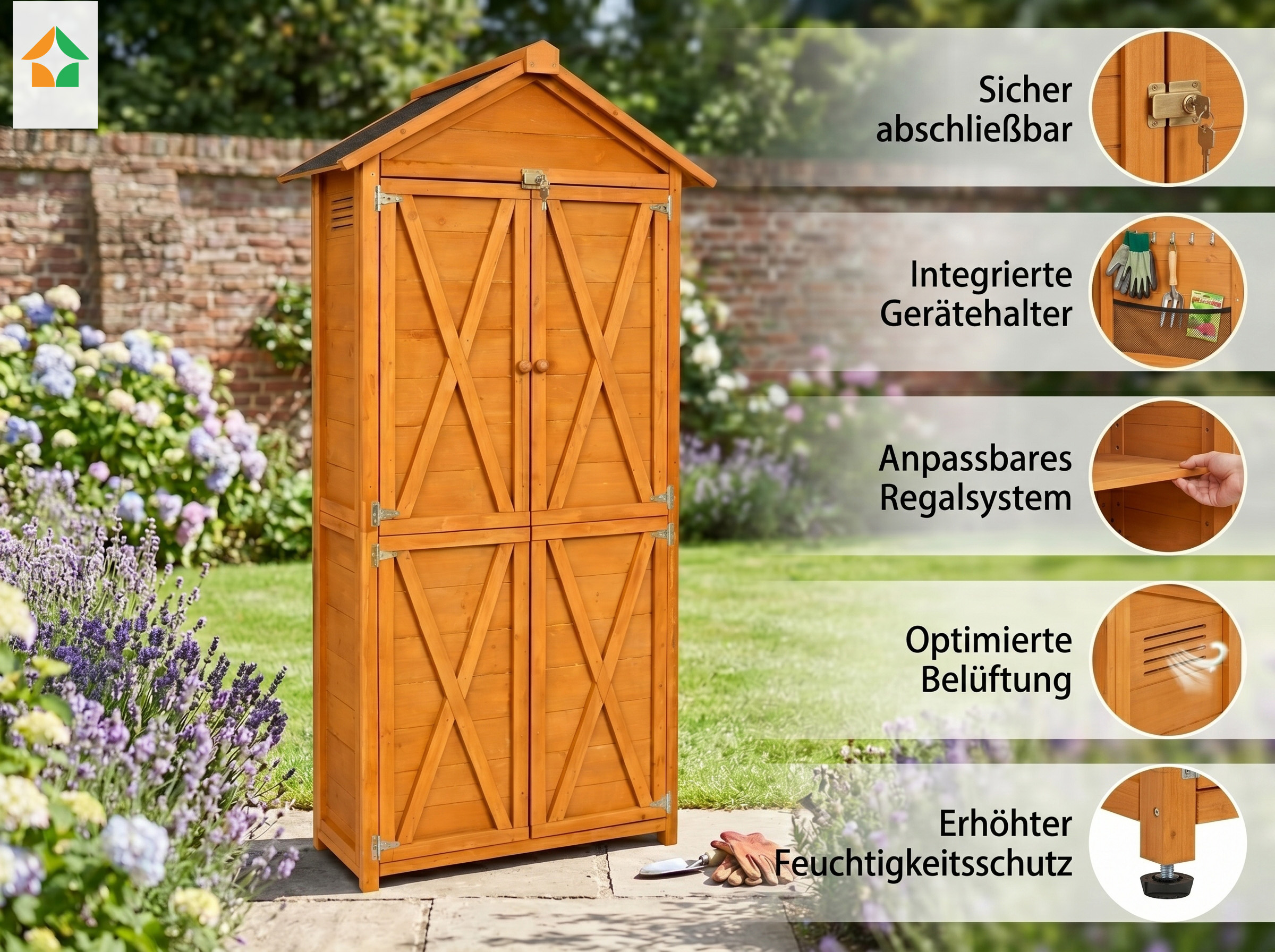 Werkzeugschrank aus Holz, ca. 88 x 45,5 x 168 cm, braun