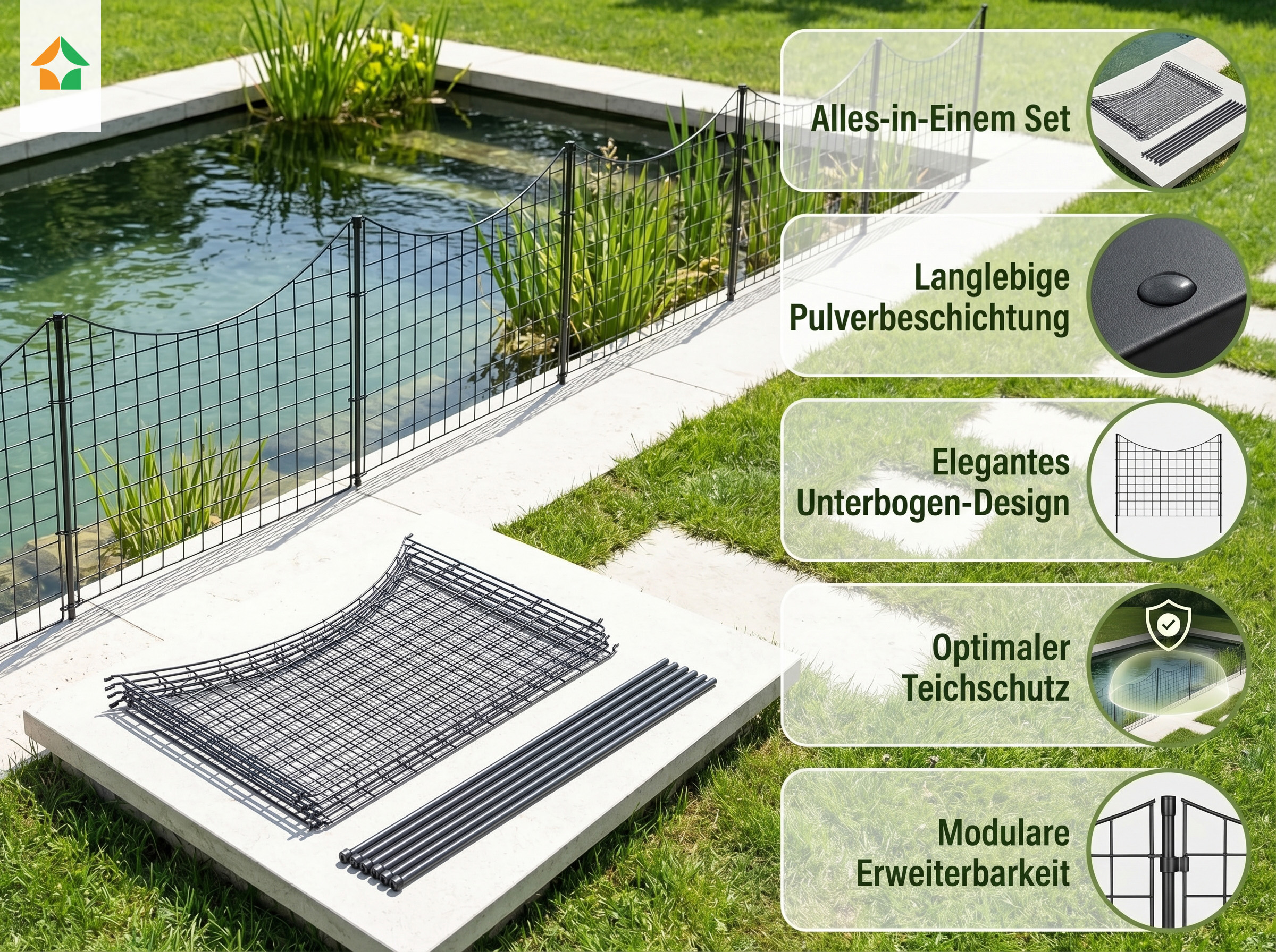 11tlg. Teichzaun Unterbogen, ca. 390 x 52,5 cm - Anthrazit