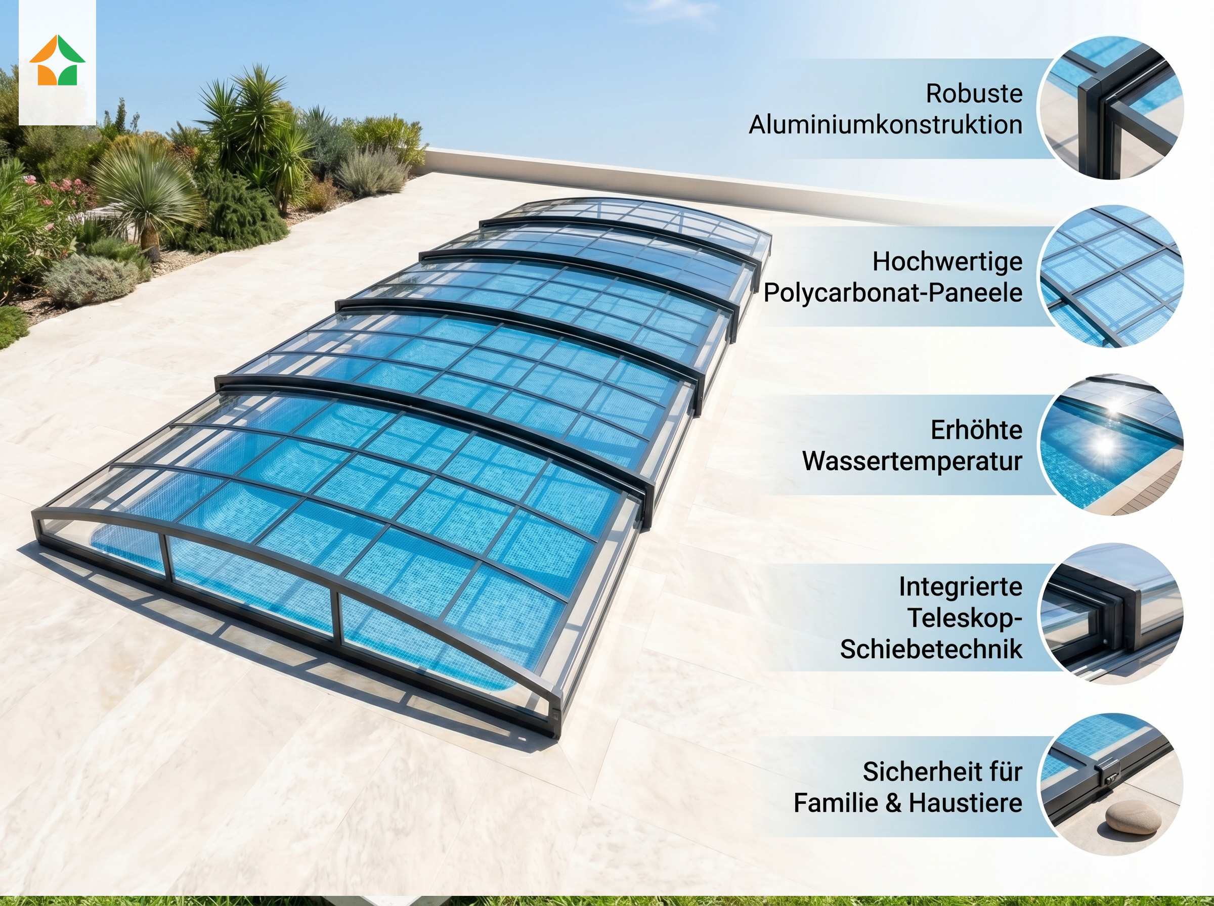 Poolüberdachung Aqualina aus Aluminium, ca. 10,99 x 5,26 x 1,05 m