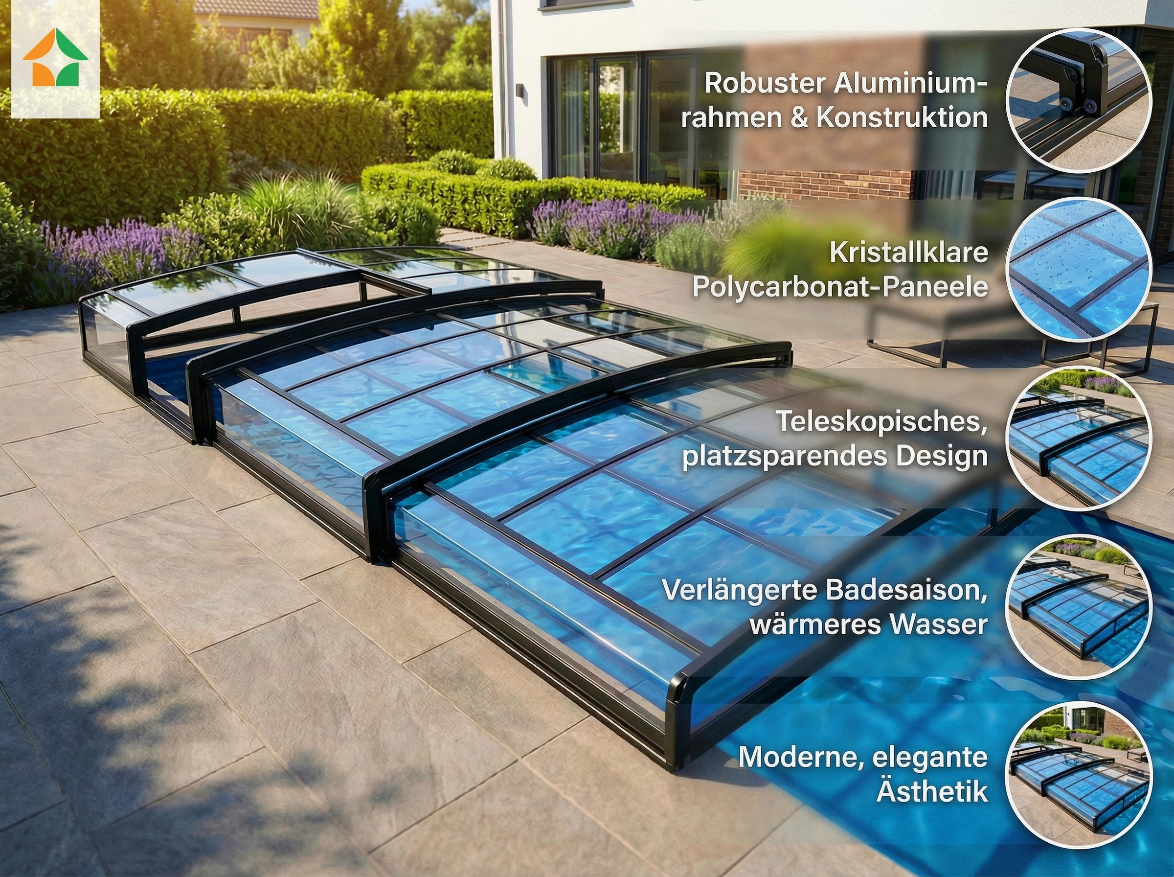 Poolüberdachung Aqualina aus Aluminium, ca. 6,63 x 4,26 x 0,8 m