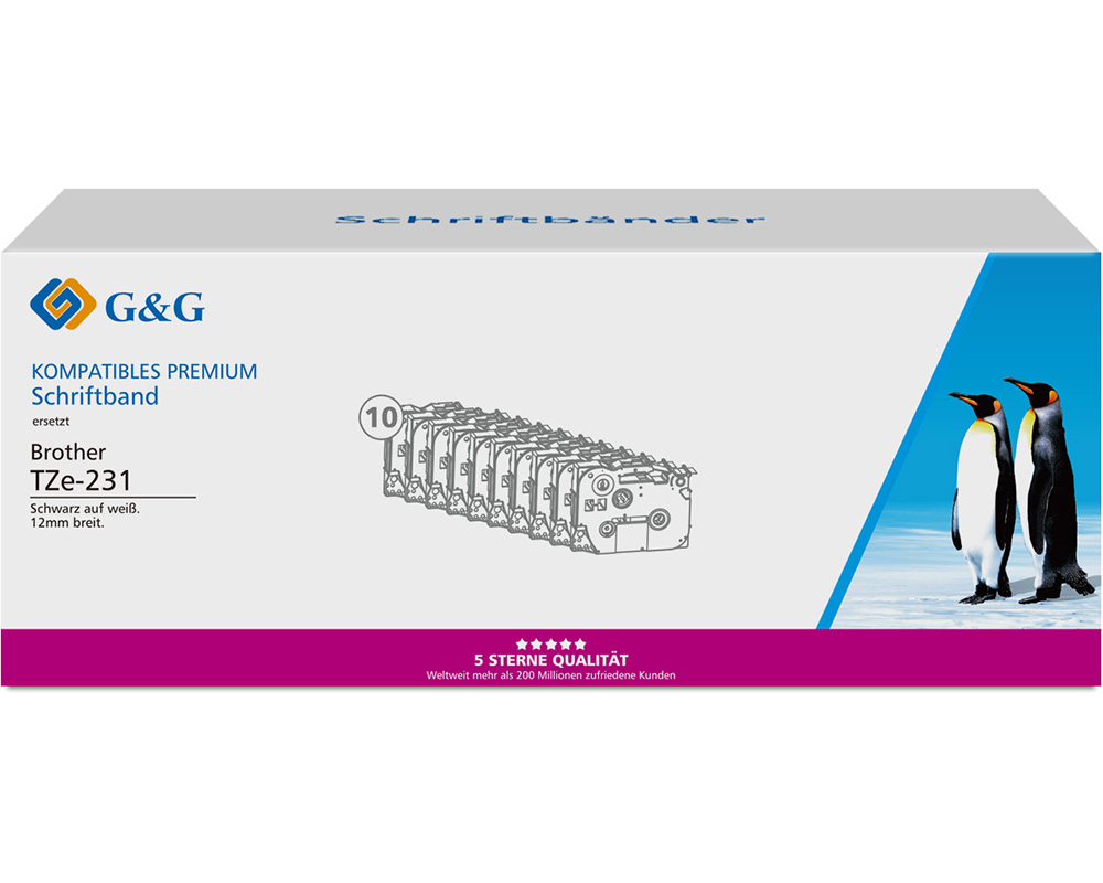 Brother TZe-231 kompatible Schriftbänder 10er-Pack, 12 mm x 8 m, S/W